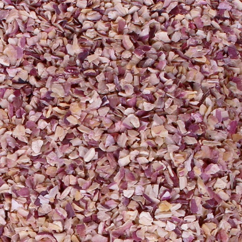 dried kibbled red onions close up