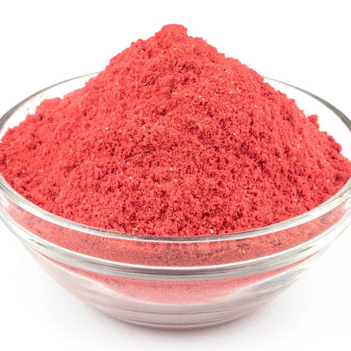 freeze dried strawberry powder in a glass bowl