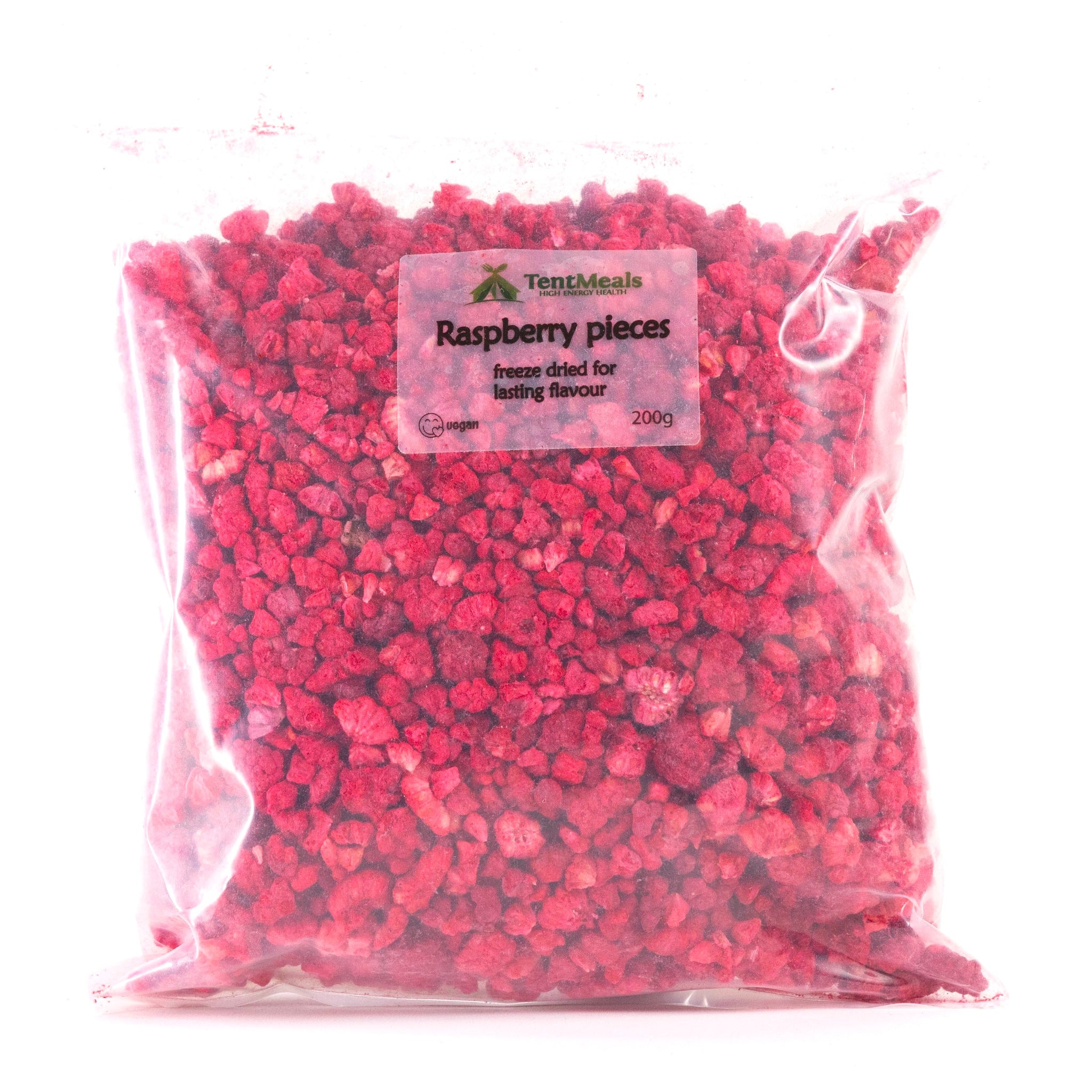 Freeze dried raspberry pieces 200g, 13kg TentMeals