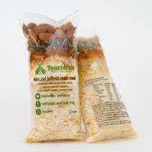 Two packs of TentMeals Almond jalfrezi 800kcal main meal, showing the front and back labels.